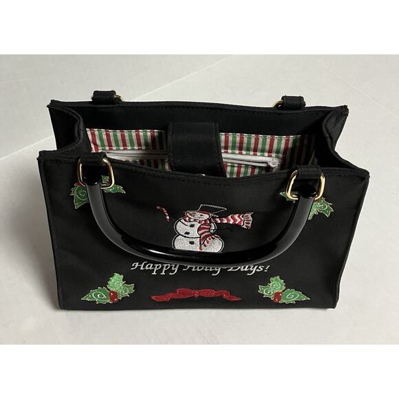Womens Kim Rogers Christmas Purse Handbag Embroidered Nylon Double Handles - Picture 3 of 10